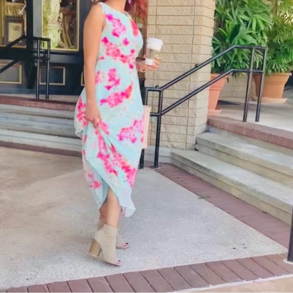 Beautiful Women maxi belted green and pink flower dress size 4P price drop